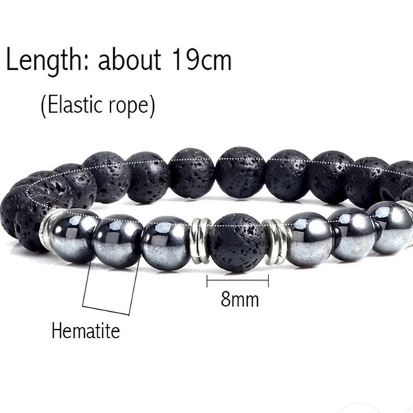 Unisex Two “Kratos “ Black Lava and Hematite Healing Stretch Bracelets - Picture 2 of 9